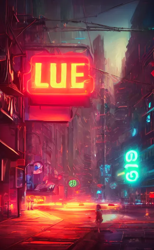 Image similar to a blurry neon sign in the distance, dynamic lighting, photorealistic fantasy concept art, trending on art station, stunning visuals, creative, cinematic, ultra detailed