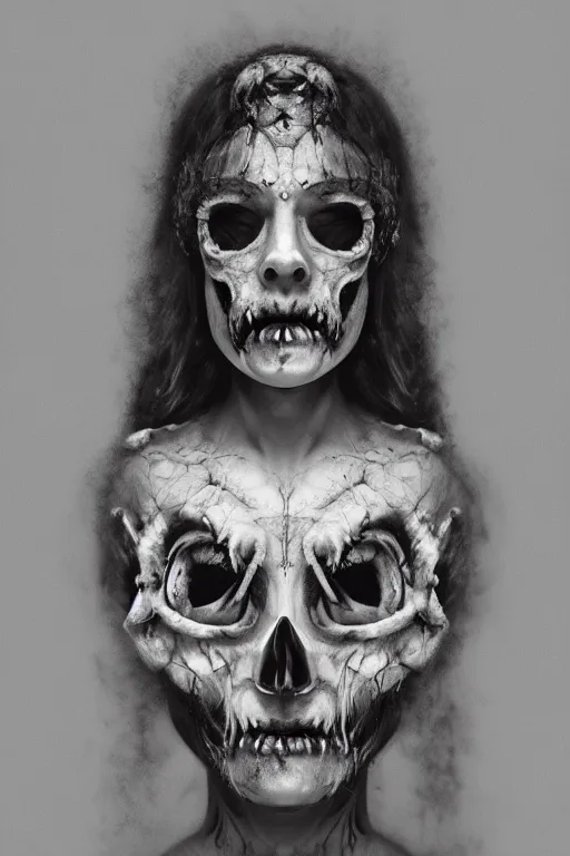 Prompt: Hyper realistic film photography of Goddess of death with melting face, dark desaturated, ultra super good realistic 3D render by pete morbacher and Emil Melmoth, Trending on Artstation, 8k