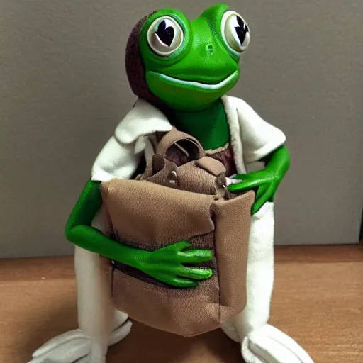 Prompt: pepe the frog with baby carriage