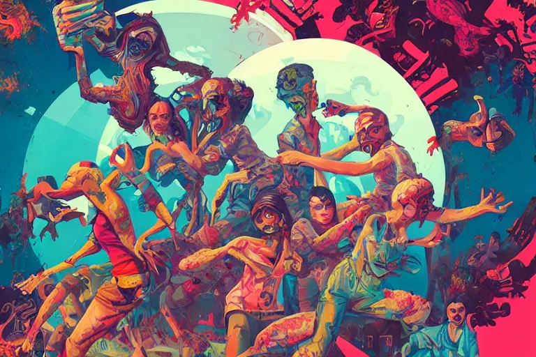 Image similar to zombies having a fight, tristan eaton, victo ngai, artgerm, rhads, ross draws