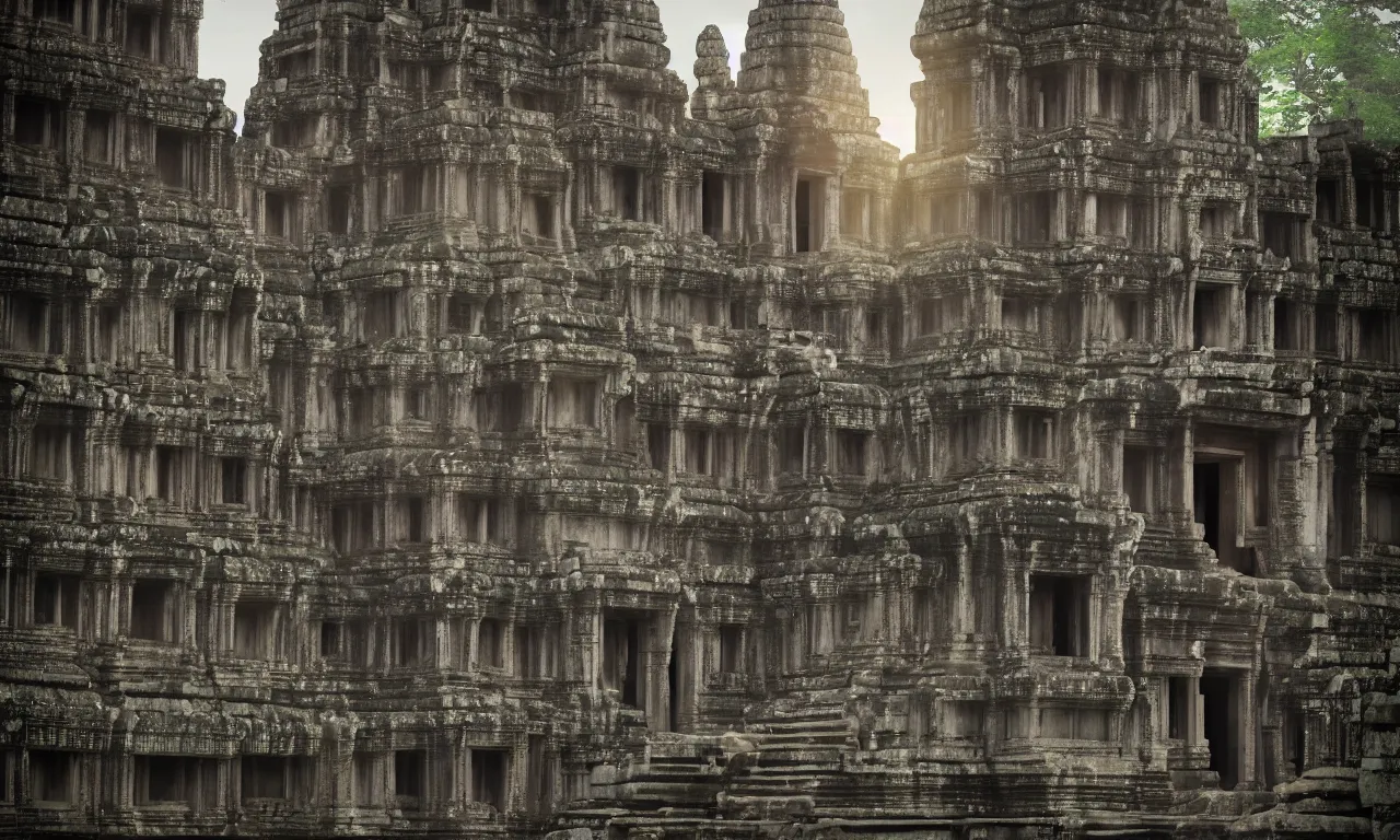 Image similar to by nadezda and david stoupakis, visually stunning, cinematic, ultra realistic, hyper realism, 1 2 k, epic, octane render, unreal engine, vfx, maya, xenomorph - temple angkor wat