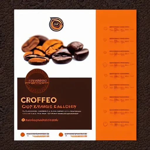 Prompt: square shaped flyer design for a coffee bean company, layout design, dark brown and orange colour palette, template layout