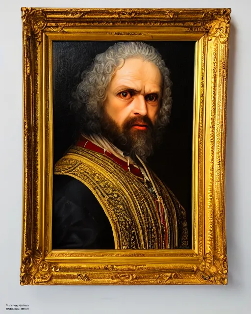 Image similar to acrylic painting portrait of balthasar gelt, high production value, intricate details, high resolution, hdr, high definition, masterpiece, realistic, ultrarealistic, highly detailed, hd, sharp focus, non blurry, sharp, smooth