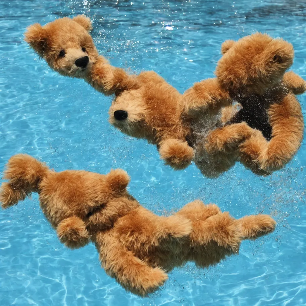 Image similar to teddy bear playing in the pool