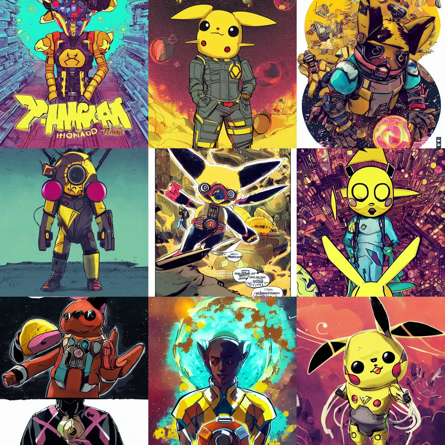 Prompt: Afrofuturism, a pikachu that looks like it is from Borderlands and by Feng Zhu and Loish and Laurie Greasley, Victo Ngai, Andreas Rocha, John Harris