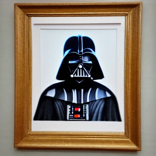 Prompt: colored pencil drawing of darth vader, portrait in the louvre