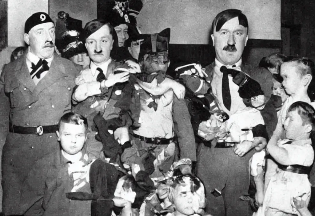 Prompt: adolf hitler at a kids birthday party