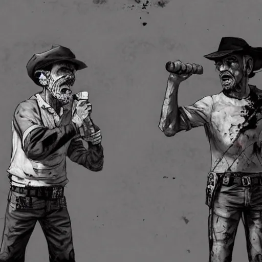 Image similar to don ramon and the chavo del 8 walking dead game telltale, gigachad black and white trending on artstation, painted by greg rutkowski