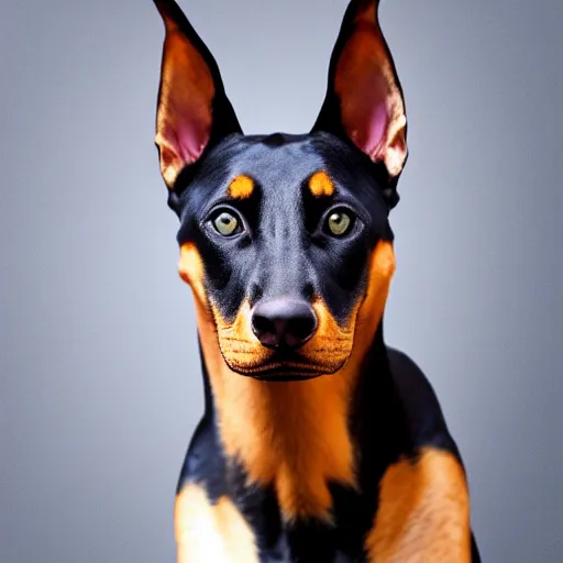 Image similar to a feline doberman - cat - hybrid, animal photography