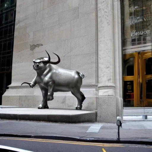 Prompt: photo of The Wall street bull shocked about the stock market crash, highly detailed