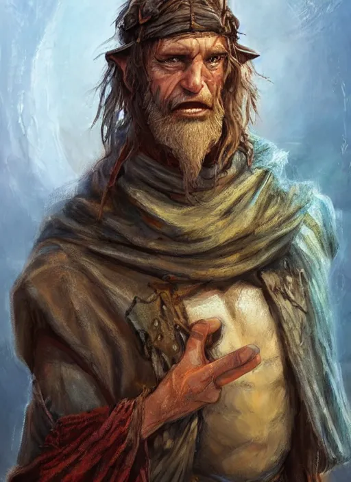 Image similar to poor dirty ugly beggar, ultra detailed fantasy, dndbeyond, bright, colourful, realistic, dnd character portrait, full body, pathfinder, pinterest, art by ralph horsley, dnd, rpg, lotr game design fanart by concept art, behance hd, artstation, deviantart, hdr render in unreal engine 5