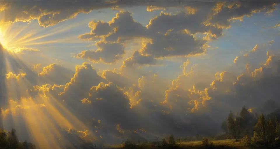 Image similar to heaven and angels!!!!! floating!! on clouds god rays, by eugene von guerard, ivan shishkin, trending on artstation, 8 k