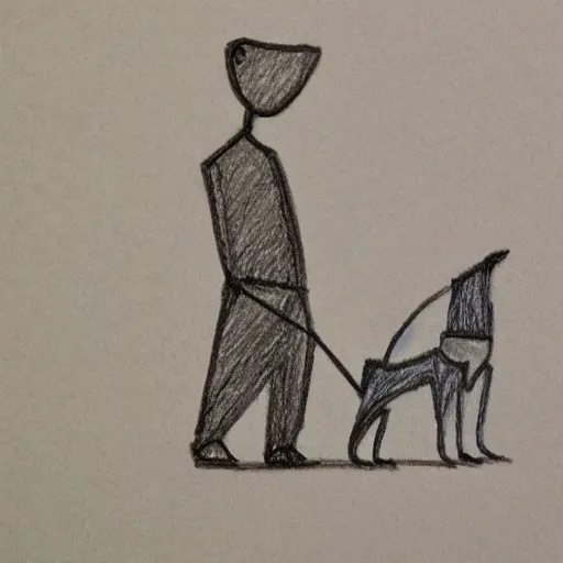 Image similar to stickman drawing of a dog and a man