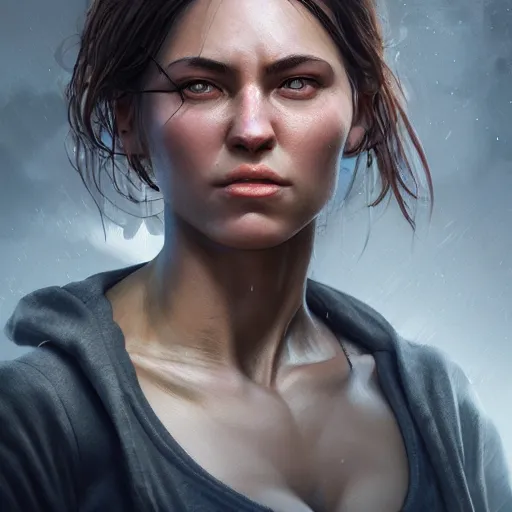 Prompt: a woman with muscles, digital art, photorealistic, unreal engine, 8 k resolution, artstation, beautiful face, pretty face, very detailed eyes, by wlop, greg rutkowski, simon bosley