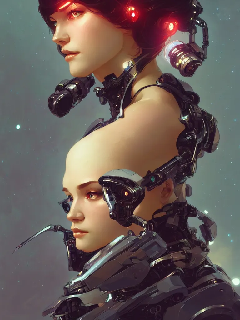 Image similar to a beautiful cyborg girl, fantasy, portrait, sharp focus, intricate, elegant, digital painting, artstation, matte, highly detailed, concept art, illustration, ambient lighting, art by ilya kuvshinov, artgerm, Alphonse mucha, and Greg Rutkowski