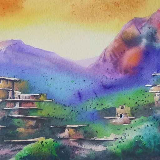 Image similar to watercolor kurdish destination, highly detailed, 4 k