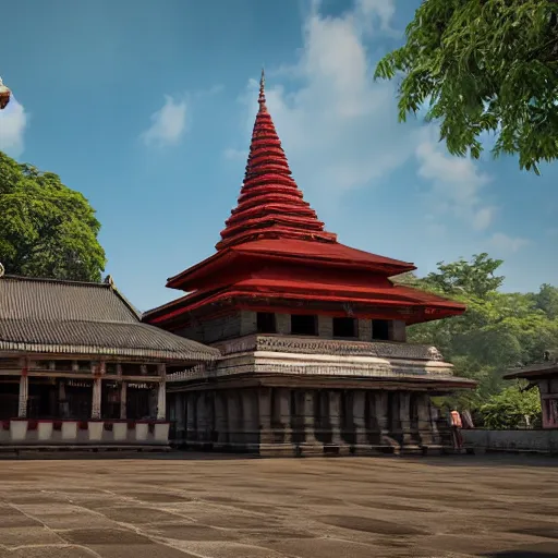 Image similar to beautiful kamakhya temple, Guwahati, Vue 3d render, v-ray, unreal engine, HDR cinematic lighting, wide angle shot, 8K textures