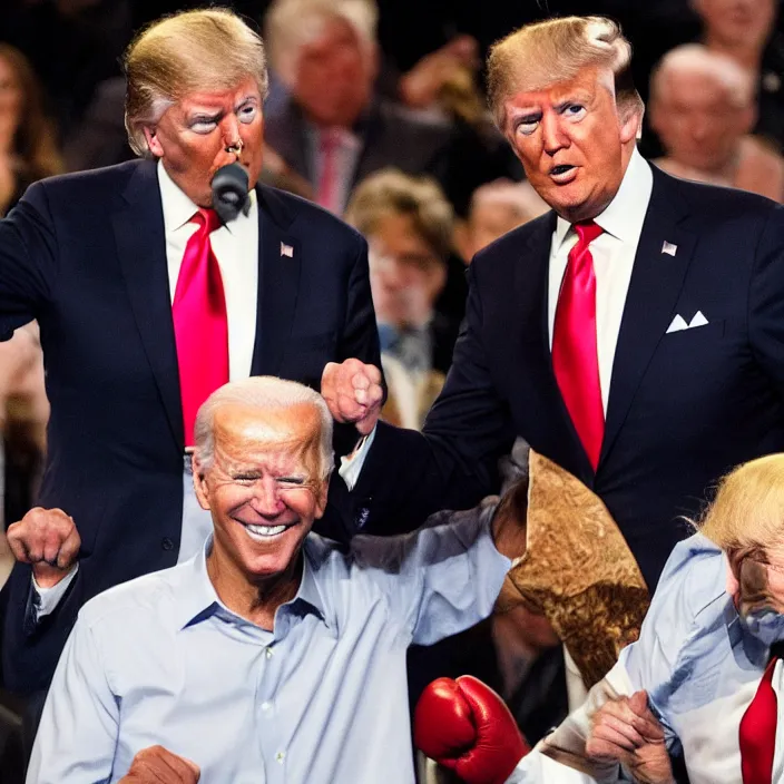 Image similar to joe biden and donald trump in a boxing match, detailed sharp photo