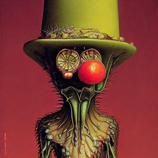 Image similar to Portrait of a Venus Flytrap Guy Venus Flytrap disguised as a human standing atop a red clay pot salvador dali octavio ocampo jacek yerka winslow homer norman rockwell inio asano prismacolor tombow quill