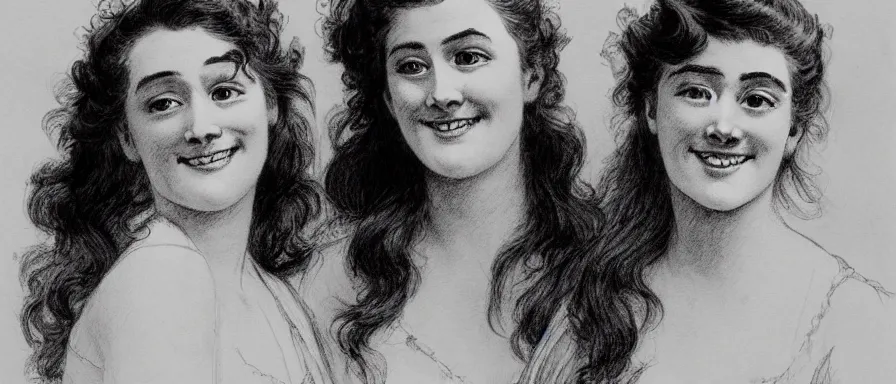 Prompt: three women, happy, smiling, art by Charles Dana Gibson, extremely detailed, beautiful, artstation