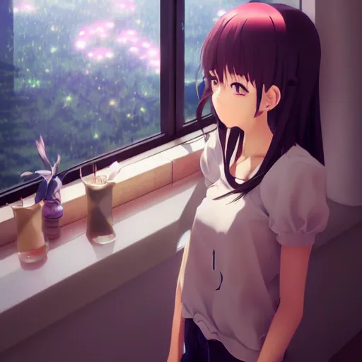 Image similar to anime art illustration cg very very beautiful cute girls doing cute things trending on artstation pixiv makoto shinkai super detailed eyes cinematic lighting perfect symmetry visual novel 8k octane render hyperrealisic masterpiece volumetric lighting