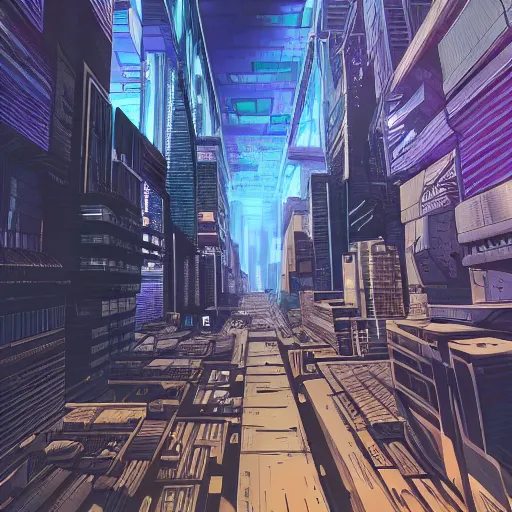 Image similar to cyberpunk city, four - point perspective