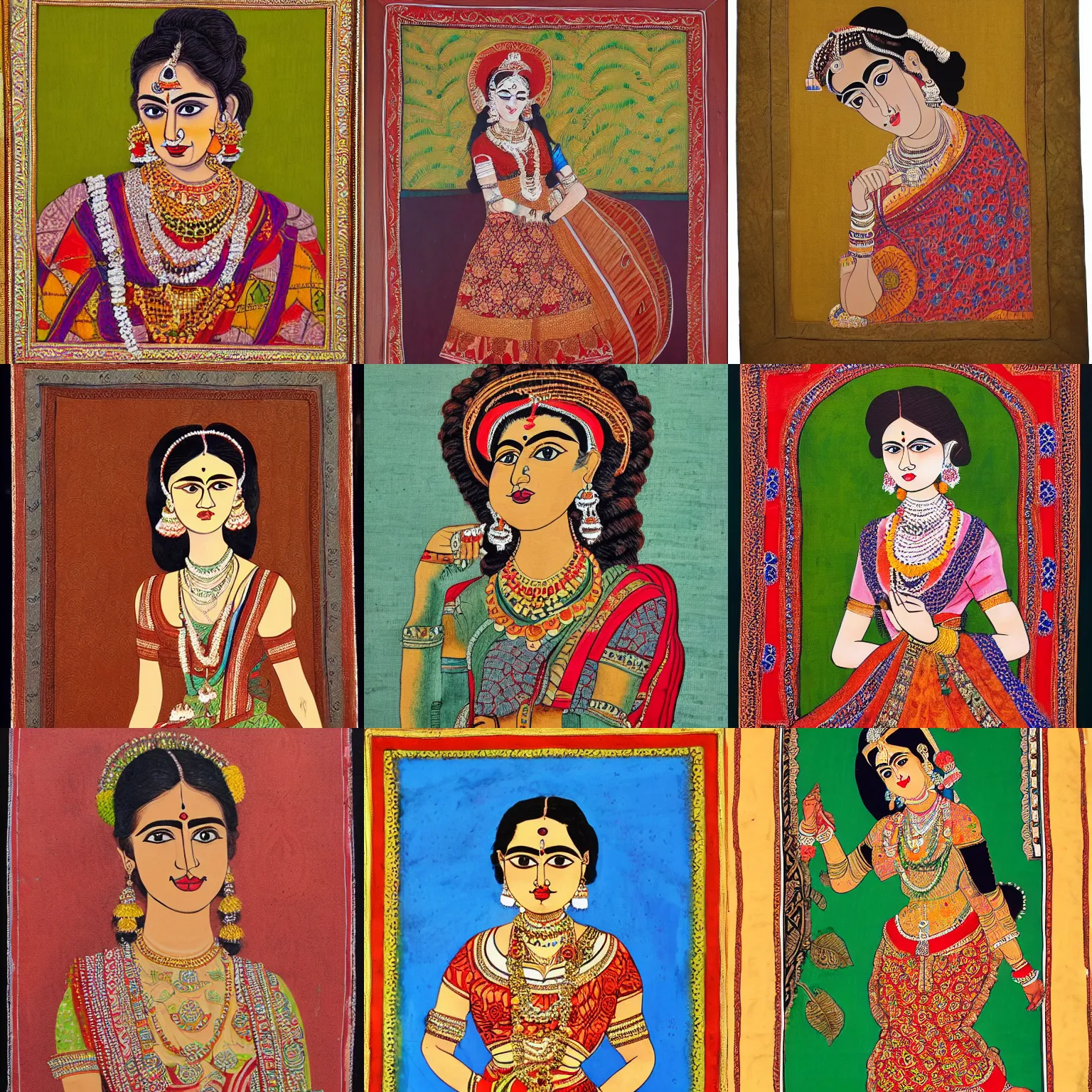 Prompt: a portrait of an elegant lady, kalamkari painting