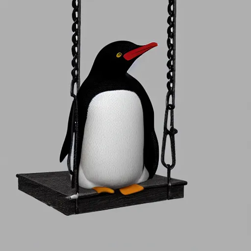 Image similar to realistic penguin sitting on a swing, hyper detailed, trending on artstation