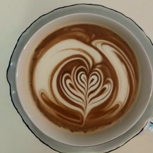 Image similar to mucha mocha latte barrista creamer art drawing on the top of the cappucinno froth