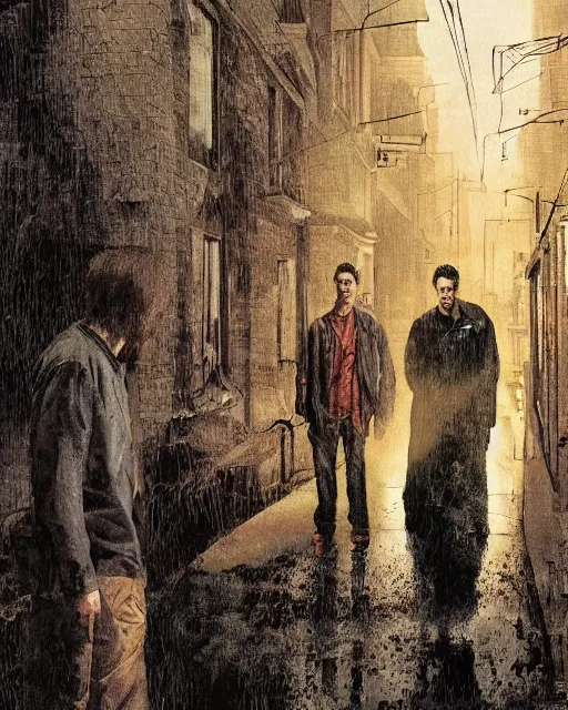 Prompt: illustration from the 2 0 0 0 s supernatural thriller set in halifax'the overflow ', a high quality high detail painting by david mattingly and samuel araya and dave mckean and richard corben, hd 4 k 8 k, realistic hyperdetailed scene painting, photorealistic lighting, urban horror aesthetic, composition and scene layout inspired by gregory crewdson and kyle thompson.