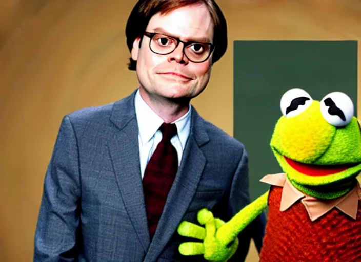 Prompt: photo of muppet dwight schrute