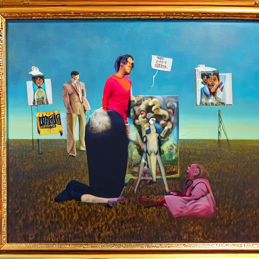 Image similar to oil on canvas portrayal of hypernormalization in America, surreal