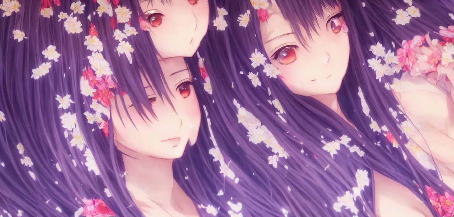 Image similar to portrait three beautiful anime girls wear coctail kimono closeup | | sunny night, full moon, dreamlike art, realistic shaded, smile, good looking, hyper details, 4 k realistic, cryengine, realistic shaded lighting poster by artgerm, ross tran, fuji choko, 8 k resolution, trending on artstation, luxury