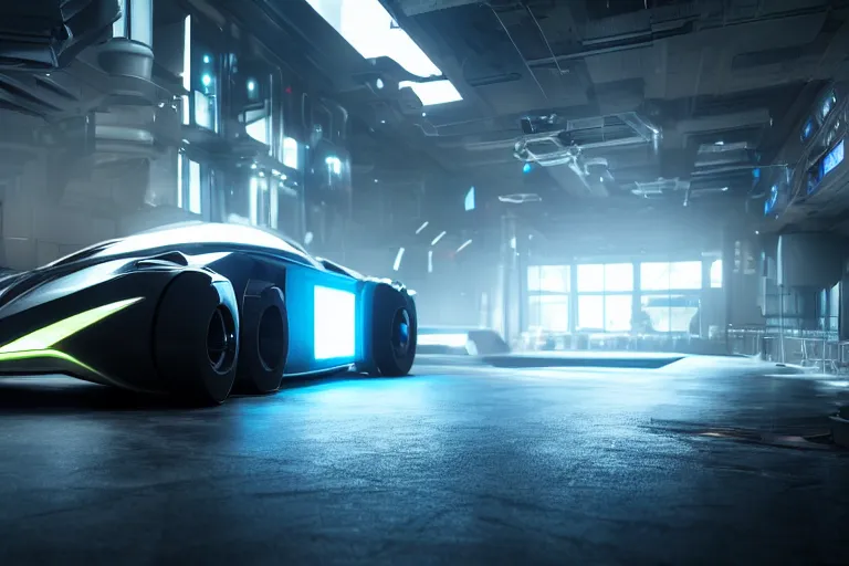 Image similar to cyberpunk batmobile concept inspired sports car, futuristic look, highly detailed body, very expensive, photorealistic camera shot, bright studio setting, studio lighting, crisp quality and light reflections, unreal engine 5 quality render