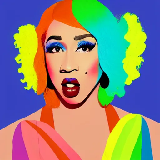 Prompt: rainbow cardi b. pop art