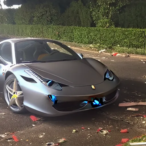 Image similar to completely crashed ferrari 4 5 8