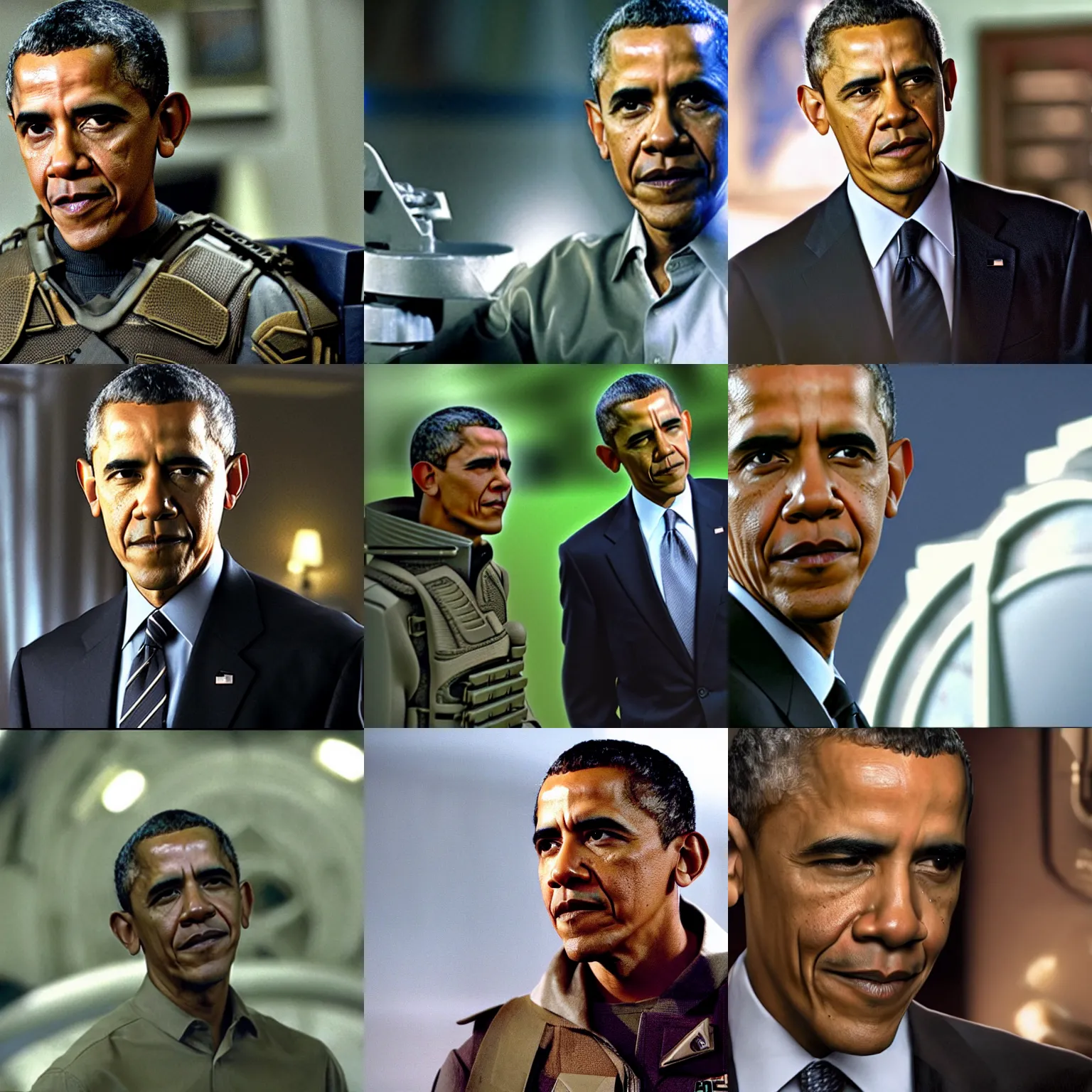 Prompt: Movie still of Barack Obama in Stargate SG-1