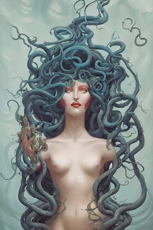 Prompt: Medusa by Peter Mohrbacher in the style of Gaston Bussière, Art Nouveau