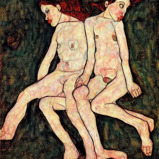 Prompt: 2 girls sketch by egon schiele