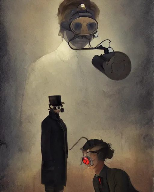 Image similar to Portrait steampunk Sam Elliott wearing safety goggles and black coat by charlie bowater elina brotherus greg rutkowski Dan Witz paul klee jamie wyeth victo ngai