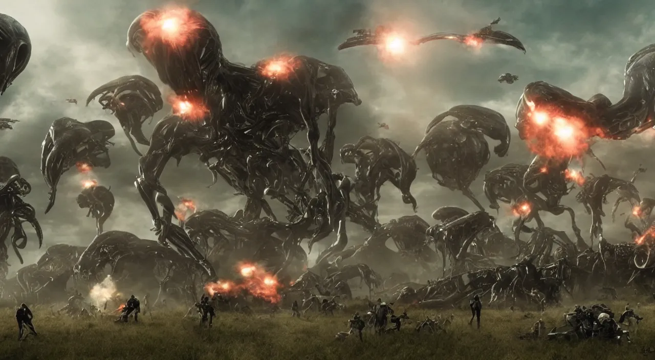 Image similar to epic alien invasion, cinematic