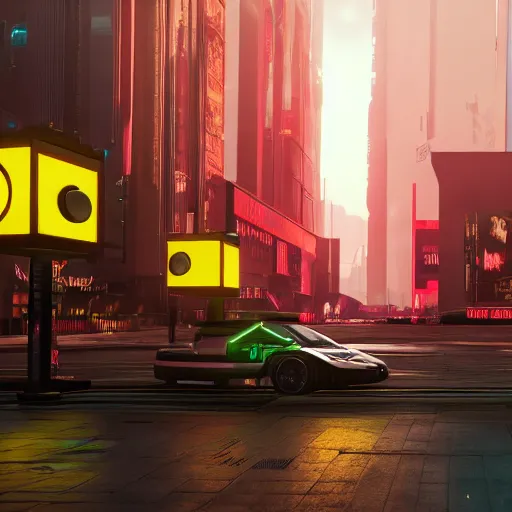 Image similar to Cyberpunk 2077 city crosswalk with traffic light, concept art, unreal engine, 4k render, global illumination, blender, cycles