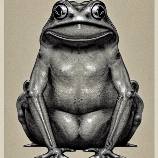 Prompt: full page antique lithograph anathomy of intelligent humanoid frog-like creature godotr, White background, art print, clean brush stroke, realistic highly detailed, 8k post-processing highly detailed, rendered by octane engine, esty