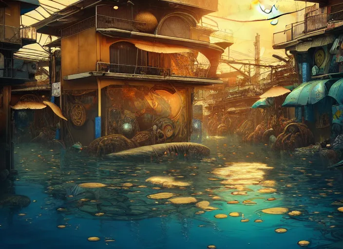 Image similar to art nouveau favela, underwater environment, scenery, professional, award - winning, trending on artstation, hyper detailed, realistic, beautiful, emotional, shiny, golden, picture