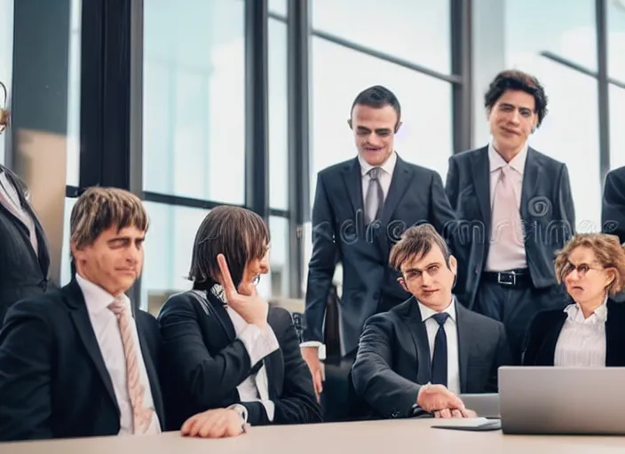 Image similar to photo of cats dressed in suits attending a board meeting. Highly detailed 8k. Intricate. Sony a7r iv 55mm. Stock photo.