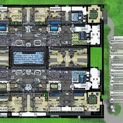 Prompt: architectural floor plan call of duty black ops 3 minimap, architectural floor plan gears of war 4 black ops 3 minimap, symmetrical outpost, ancient fort