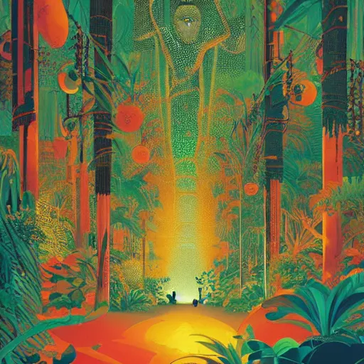 Image similar to disco diffusion painting of the jungle by victo ngai and malika favre, by rhads, makoto shinkai, madgwick, masterpiece, contest award winner