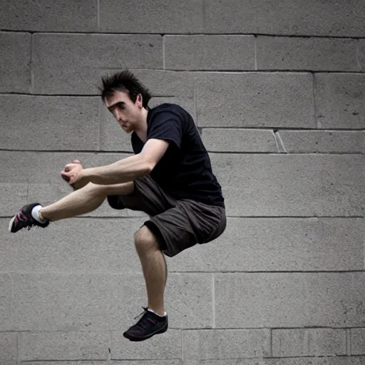 Prompt: Photo from a parkour player's point of view, motion photo