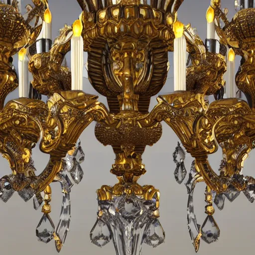 Image similar to ornate and detailed crystal chandelier melting, insane details, 3 d render, glorious, complicated, symmetrical