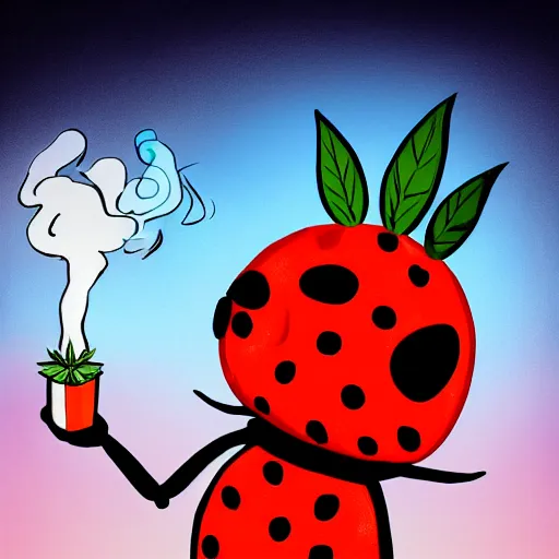 Prompt: a digital painting of a ladybug smoking a huge marijuana joint, trending on artstation